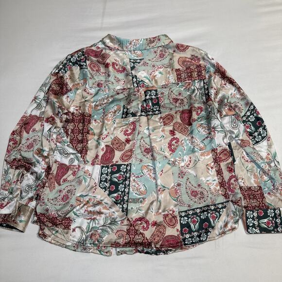 Haver London Semi Sheer Blouse Floral Plus 3X Whimsical Colorful Long Sleeve EUC - Picture 8 of 10